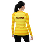 Close-up of spider web design on women's rash guard